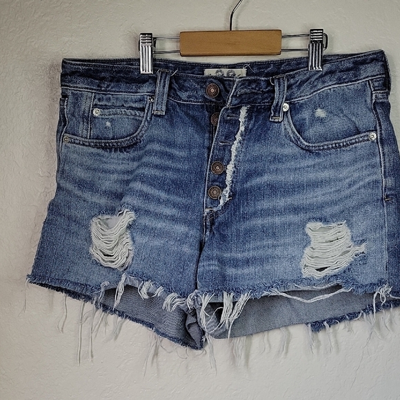 We The Free Pants - We The Free Blue Jean Shorts Distressed Frayed Hem Size28